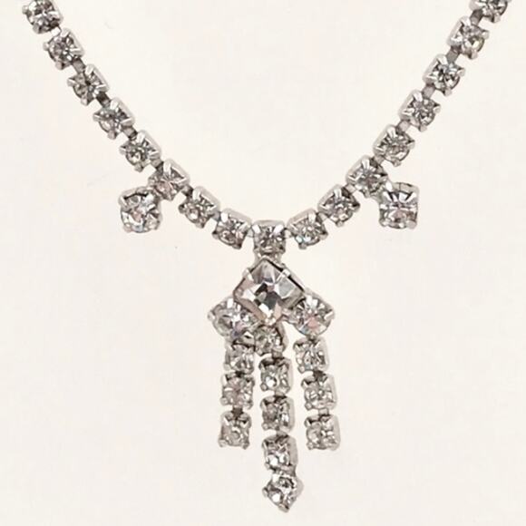1950’s Mid Century Fancy Drop Round and Square Rhinestone Choker Necklace - Picture 1 of 10